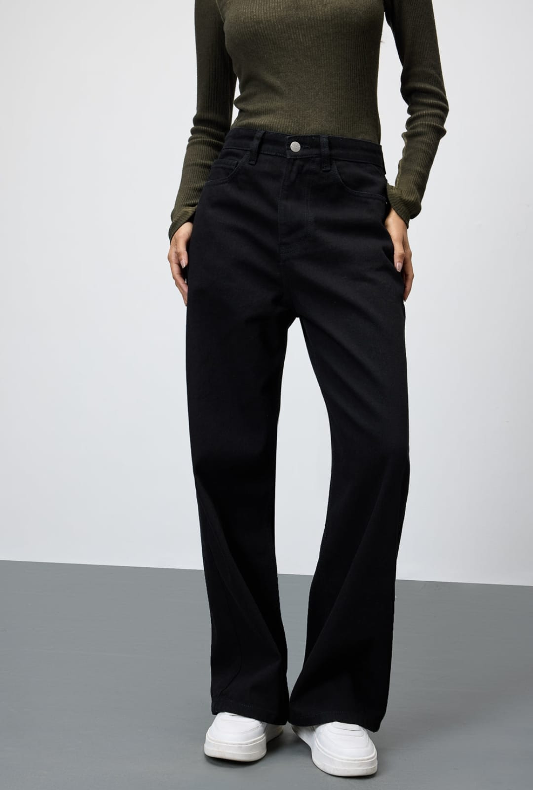 Women's High Waist Wide Leg Black Jeans