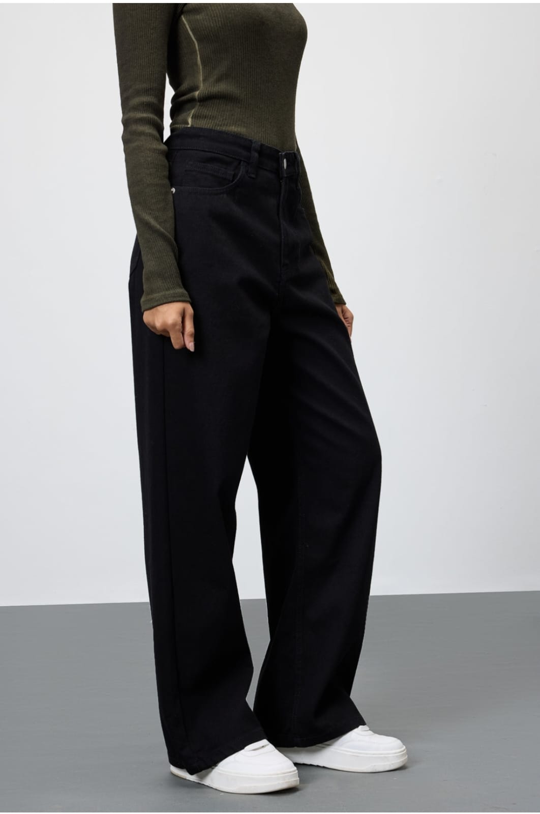 Women's High Waist Wide Leg Black Jeans