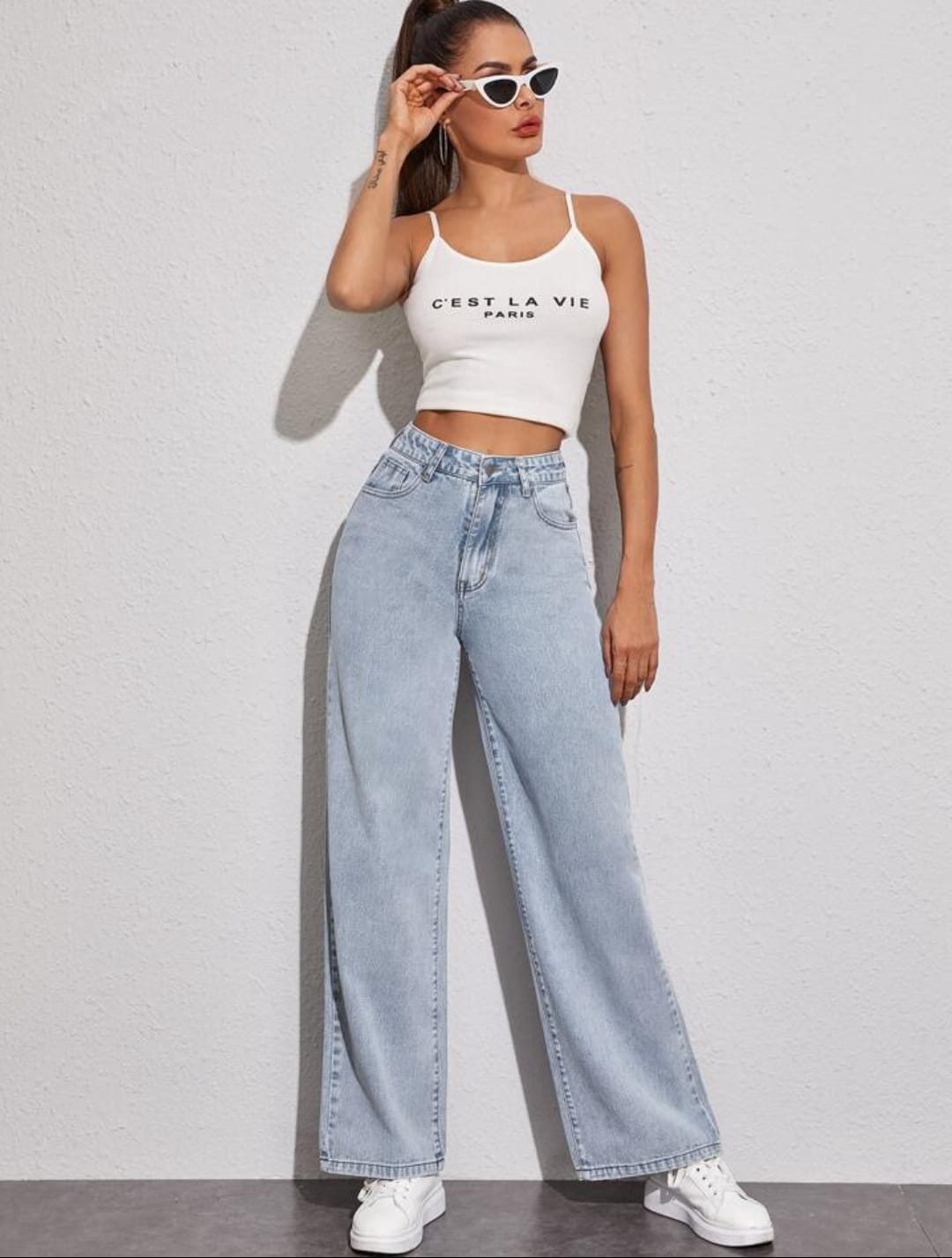 Light Blue High-Waist Wide Leg Jeans