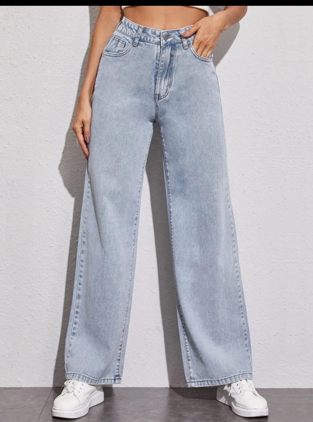 Light Blue High-Waist Wide Leg Jeans