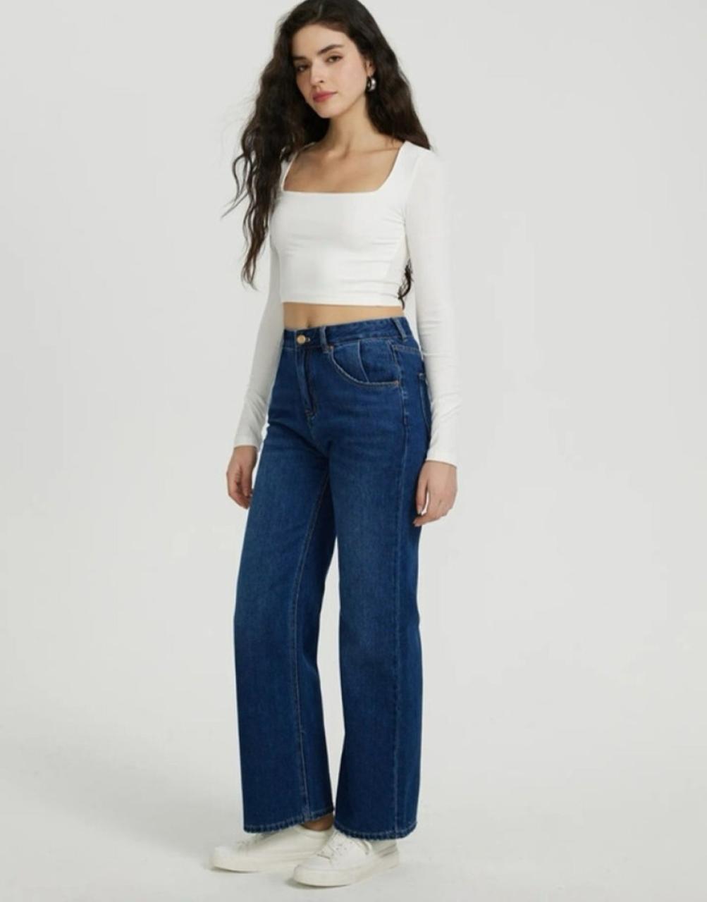 Classic Blue High-Waist Wide-Leg Jeans