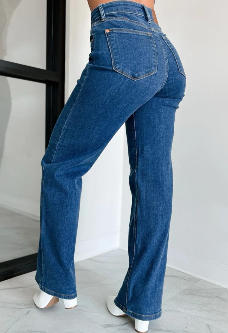 Classic Blue High-Waist Wide-Leg Jeans