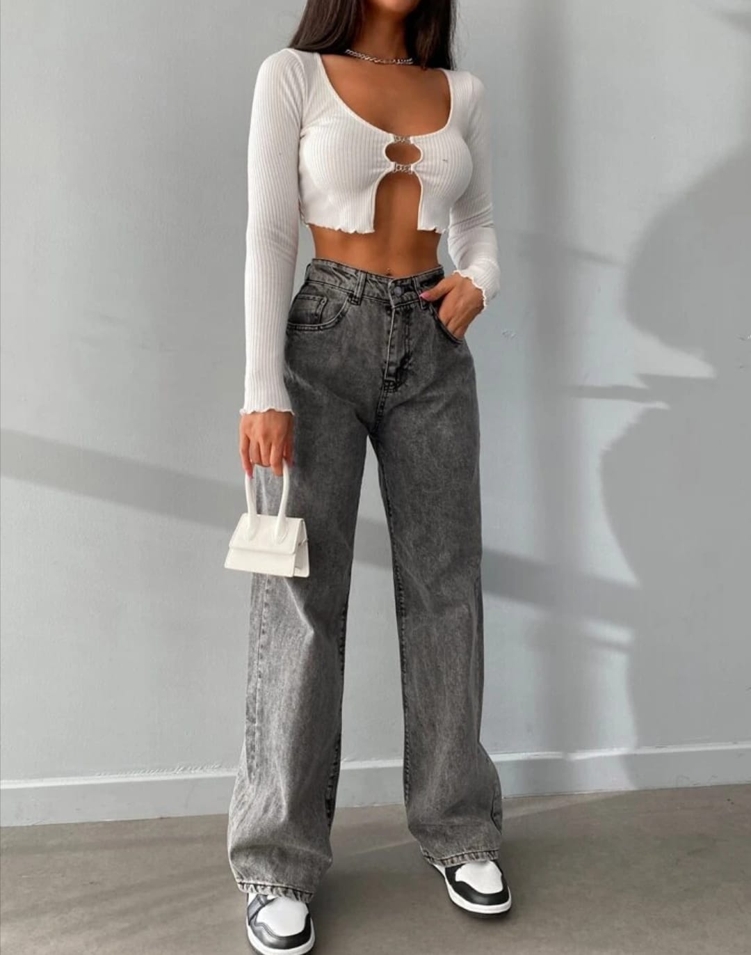 Grey Stone Wash High-Waist Flared Jeans