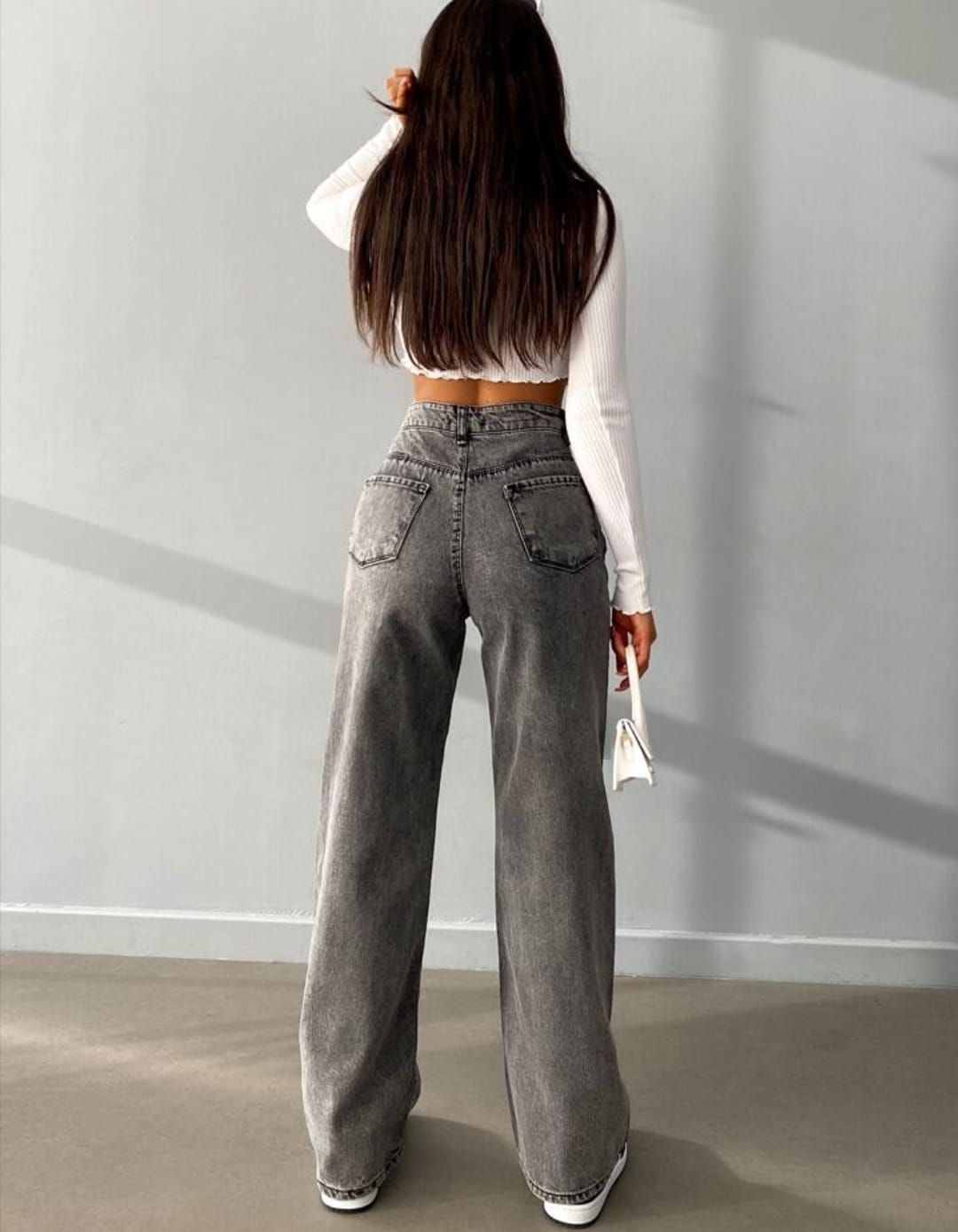 Grey Stone Wash High-Waist Flared Jeans