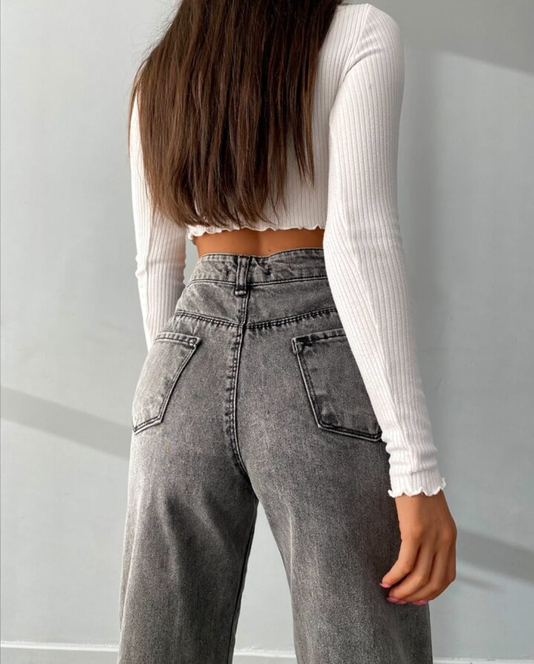 Grey Stone Wash High-Waist Flared Jeans