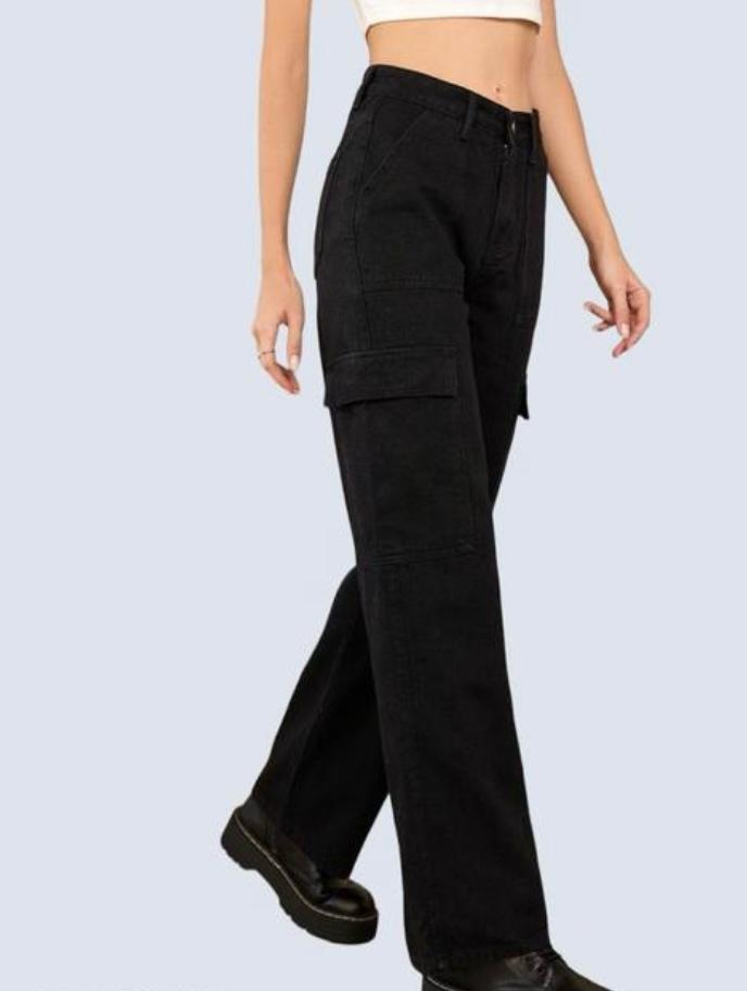 Women's Black Cargo Denim – Chic & Functional