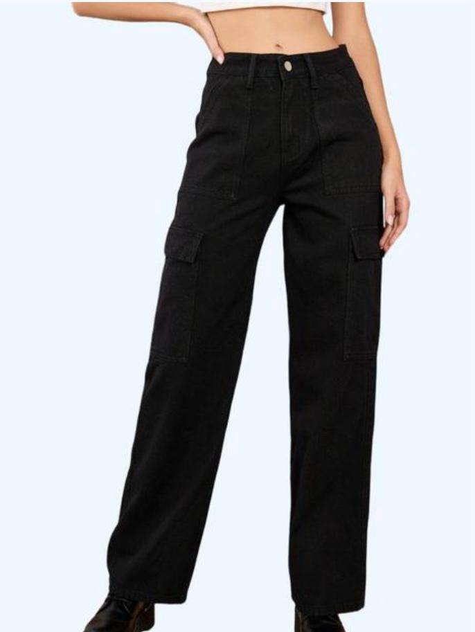 Women's Black Cargo Denim – Chic & Functional