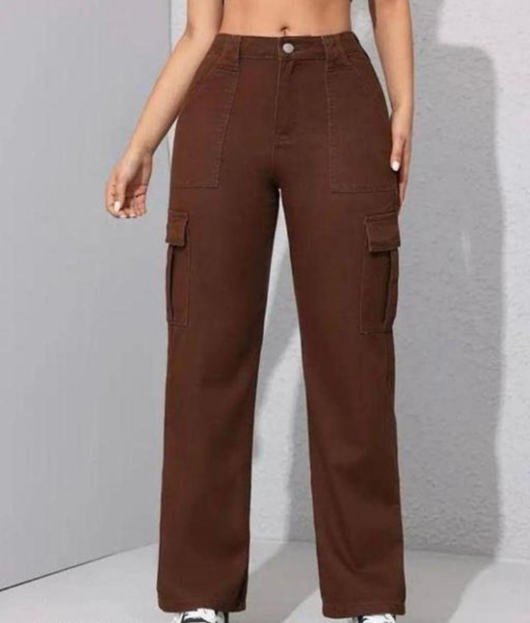 Brown High-Waist Cargo Jeans