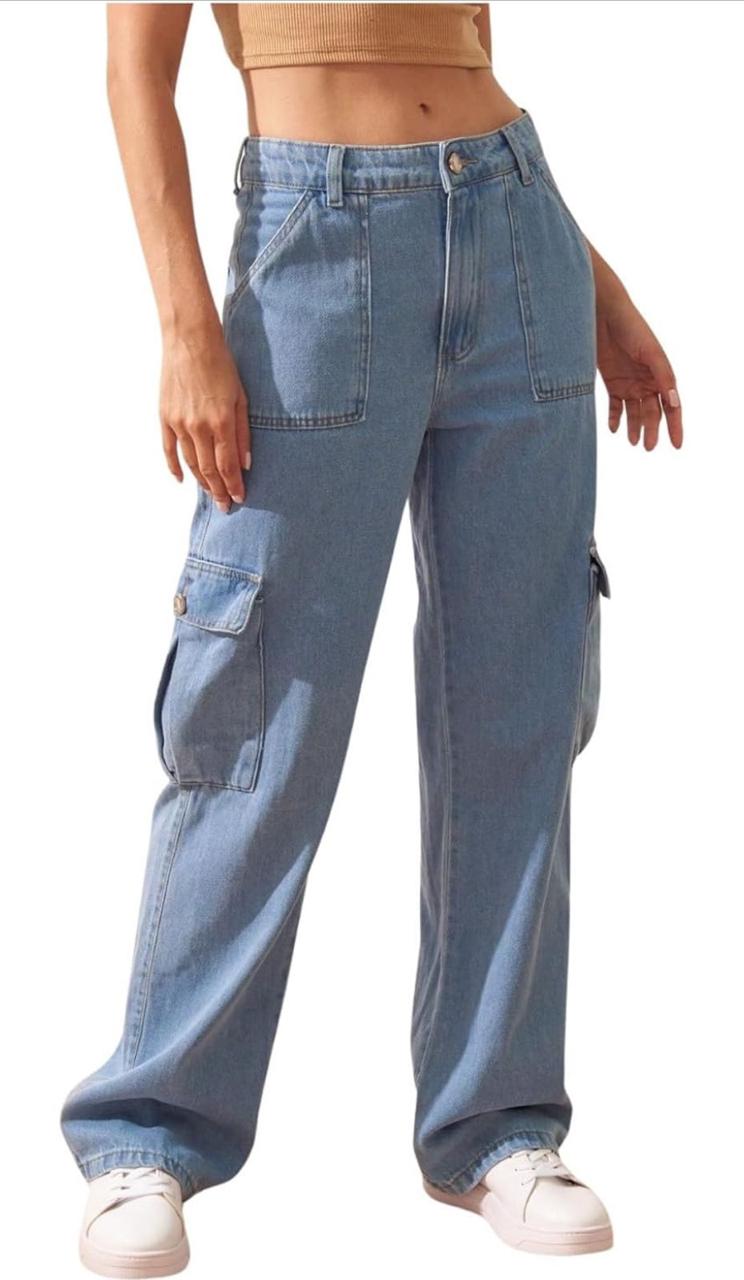 Light Blue High-Waist Cargo Jeans