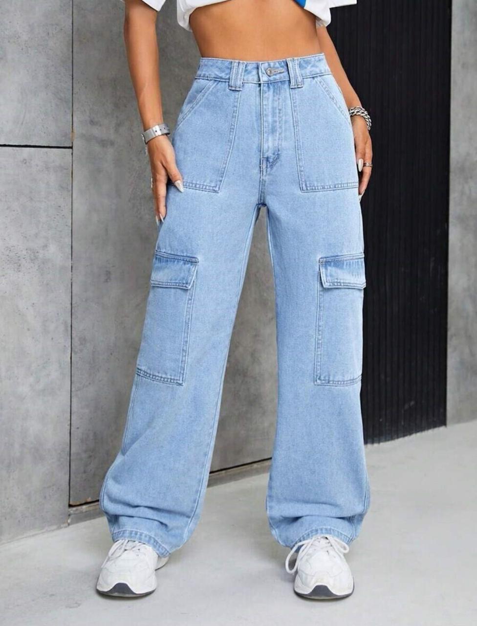 Women's High-Waist Cargo Denim Jeans