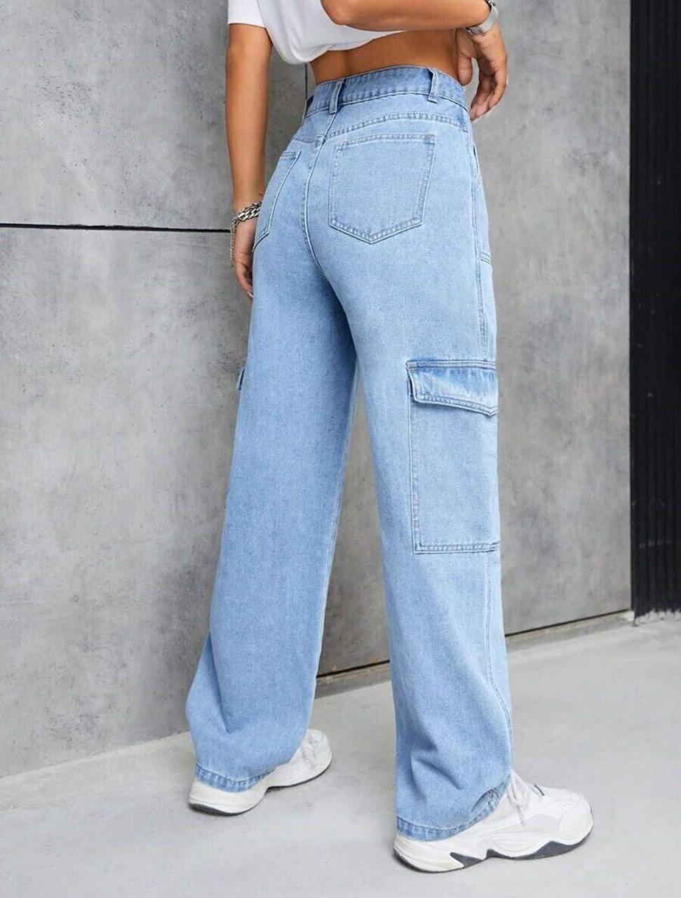 Women's High-Waist Cargo Denim Jeans