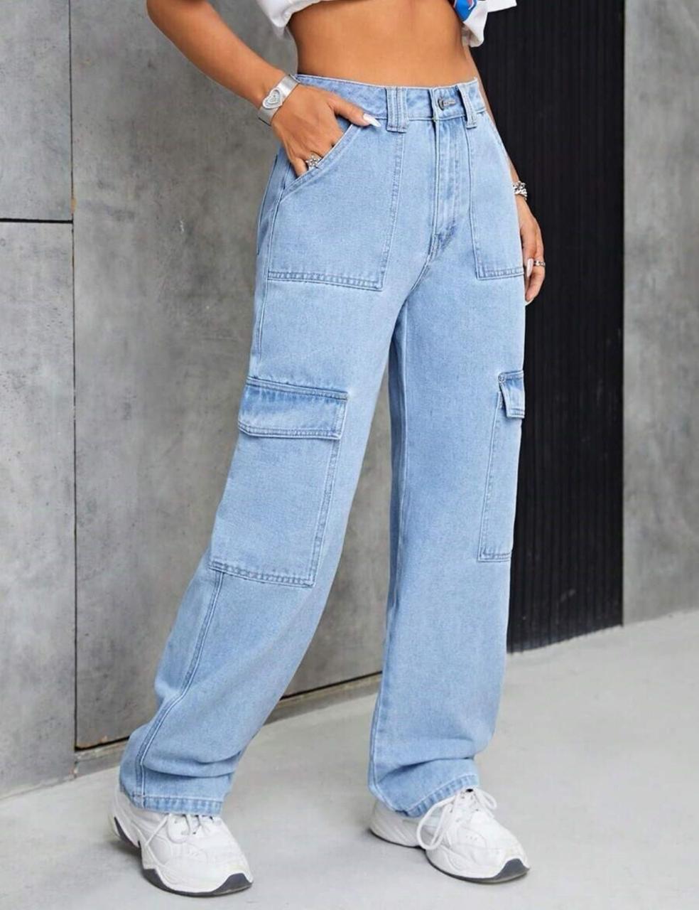 Women's High-Waist Cargo Denim Jeans