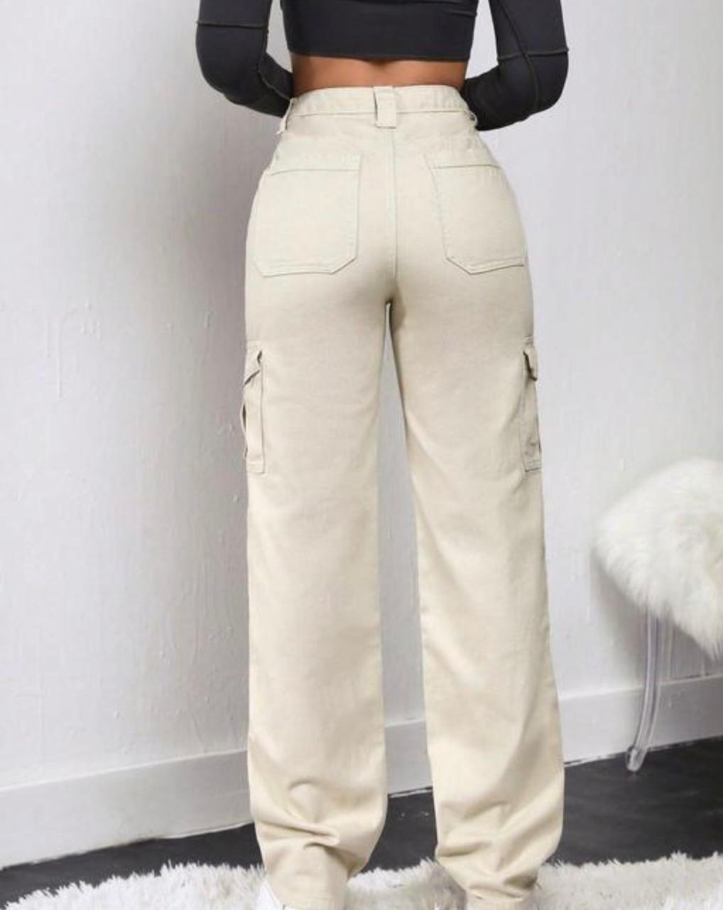 Women's Cream Cargo Denim Jeans