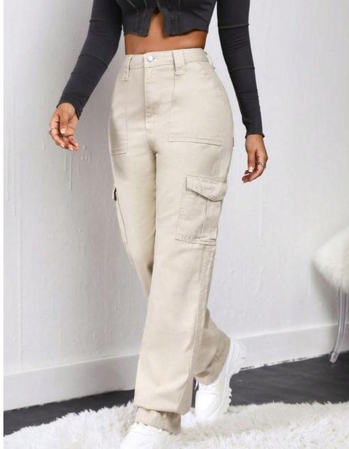 Women's Cream Cargo Denim Jeans