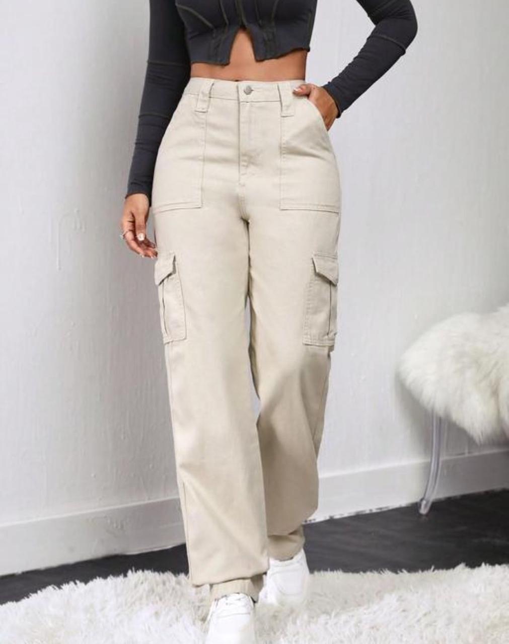 Women's Cream Cargo Denim Jeans