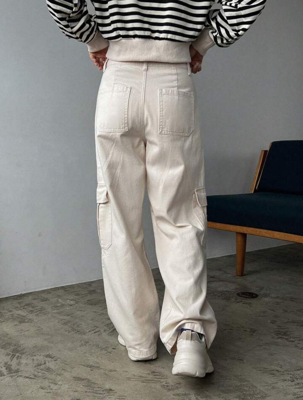 Women's Cream Cargo Jeans – Elevated Comfort & Style