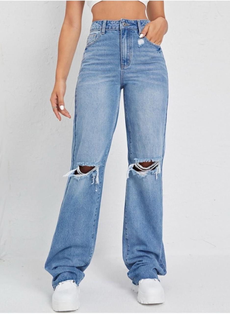 Women's Ripped Wide-Leg Denim – Bold & Trendy