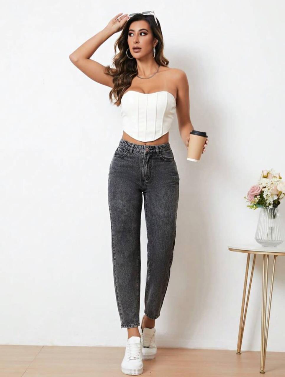 Charcoal Black Ankle-Length Jeans – Trendy