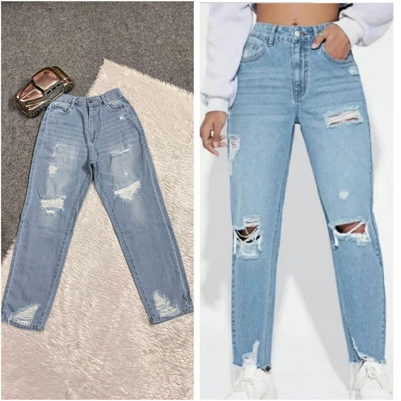 Light Blue Ripped Mom Fit Jeans – Trendy & Comfortable