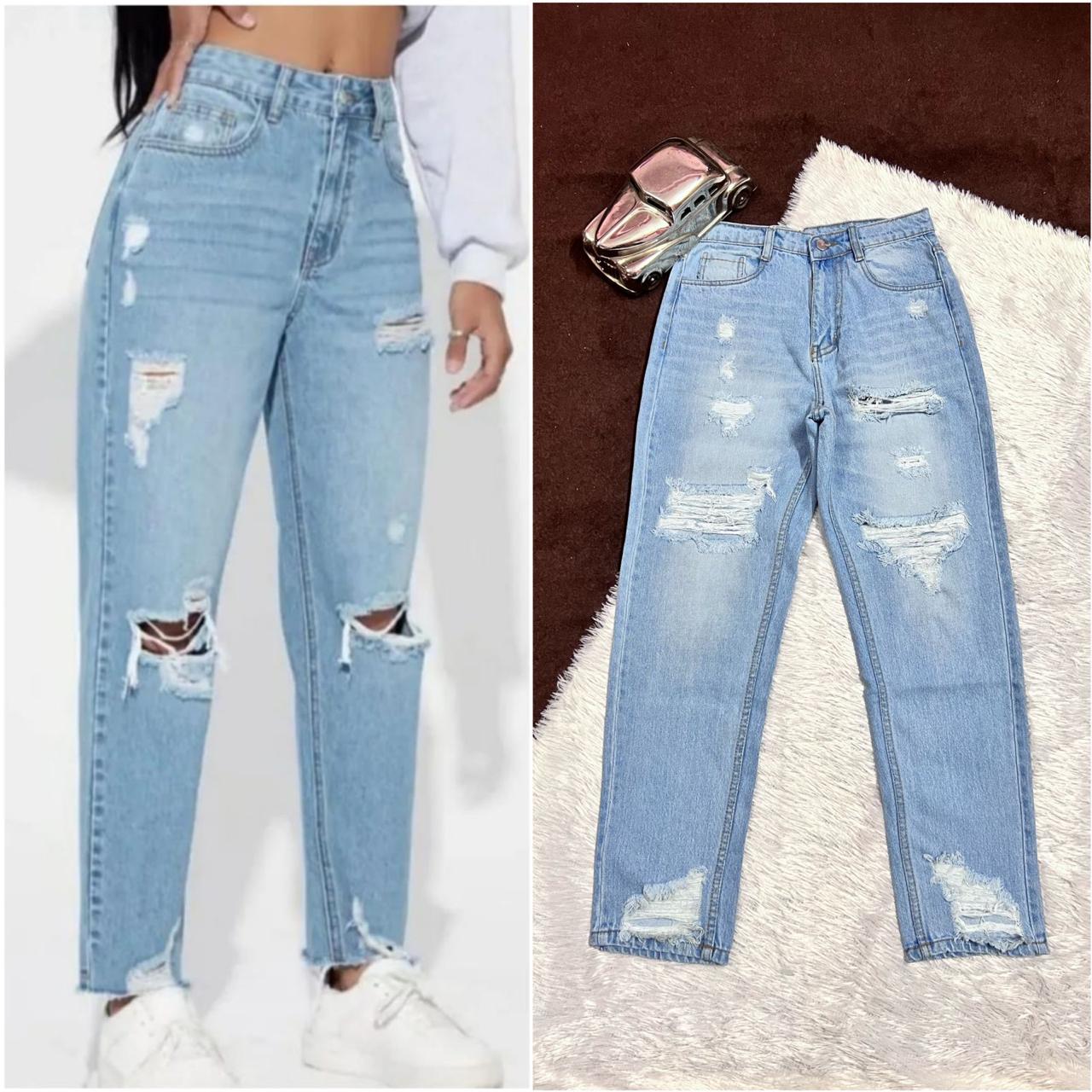 Light Blue Ripped Mom Fit Jeans – Trendy & Comfortable