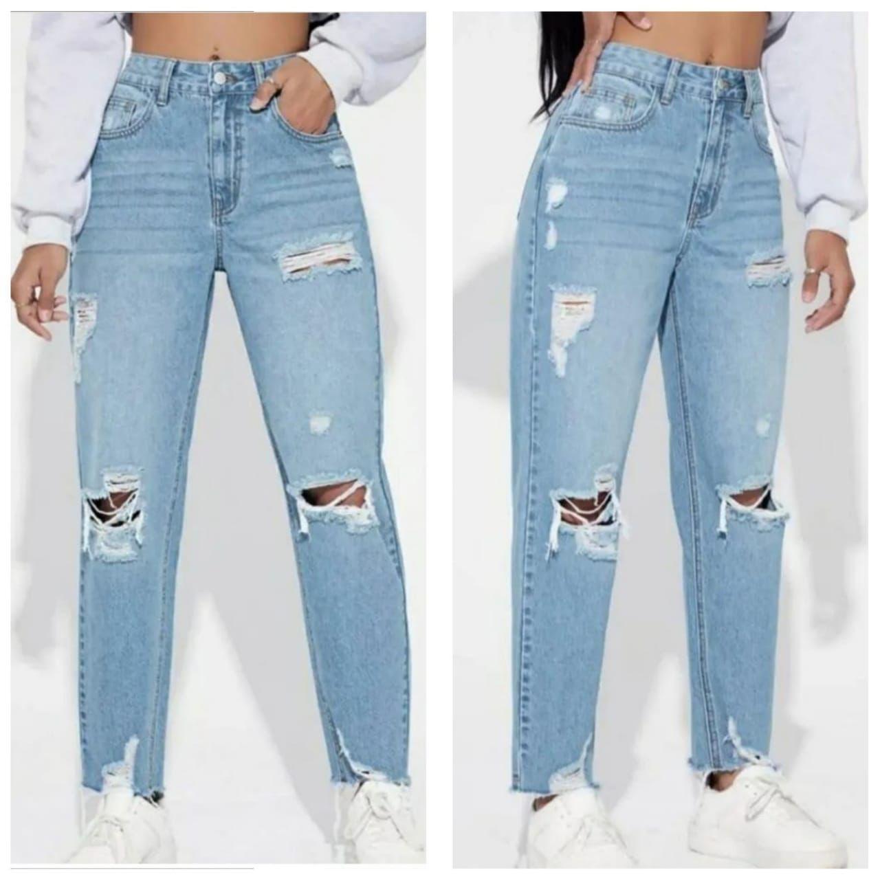 Light Blue Ripped Mom Fit Jeans – Trendy & Comfortable