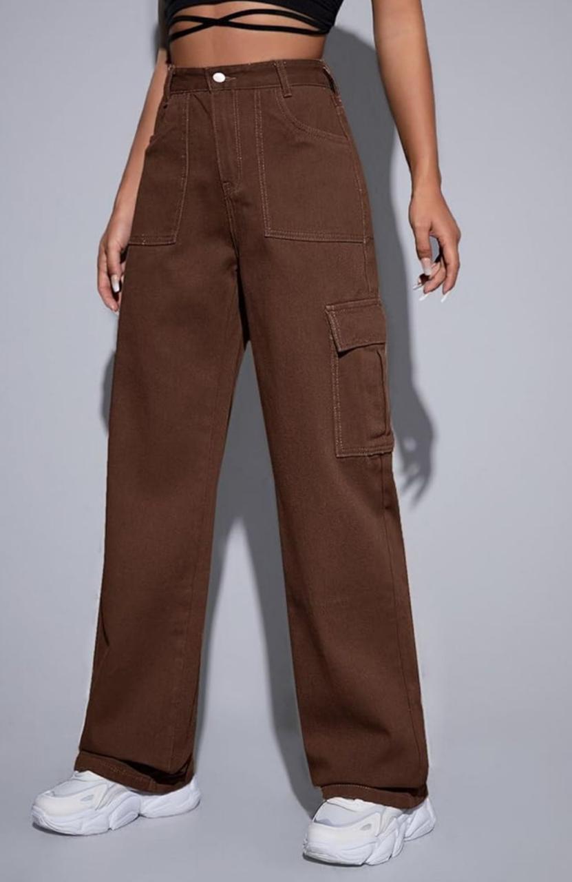 Brown High-Waist Cargo Jeans