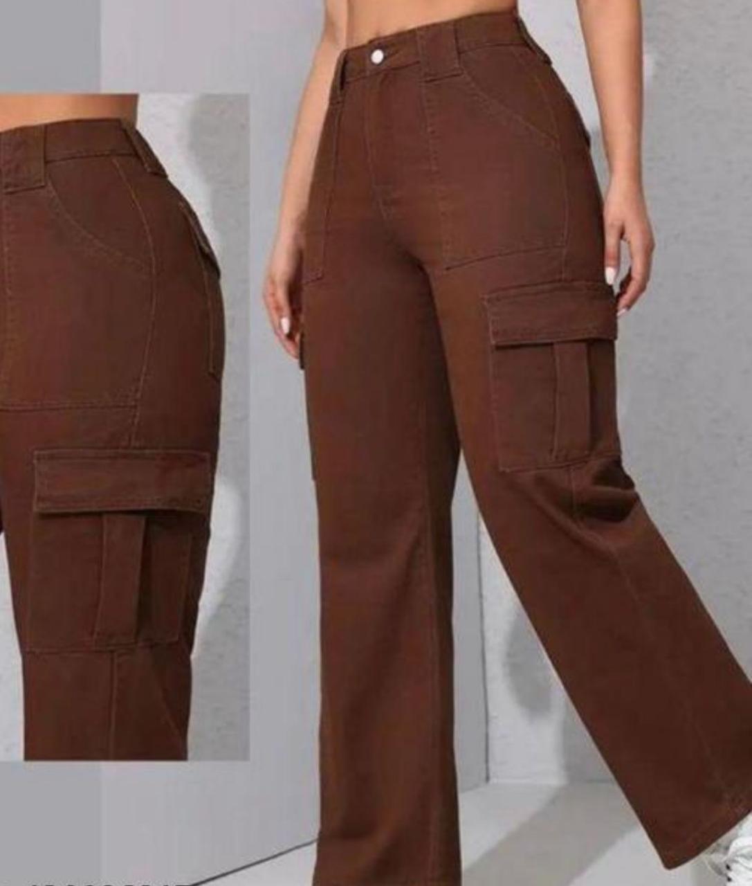 High-Waist Wide-Leg Cargo Jeans – Coffee Brown